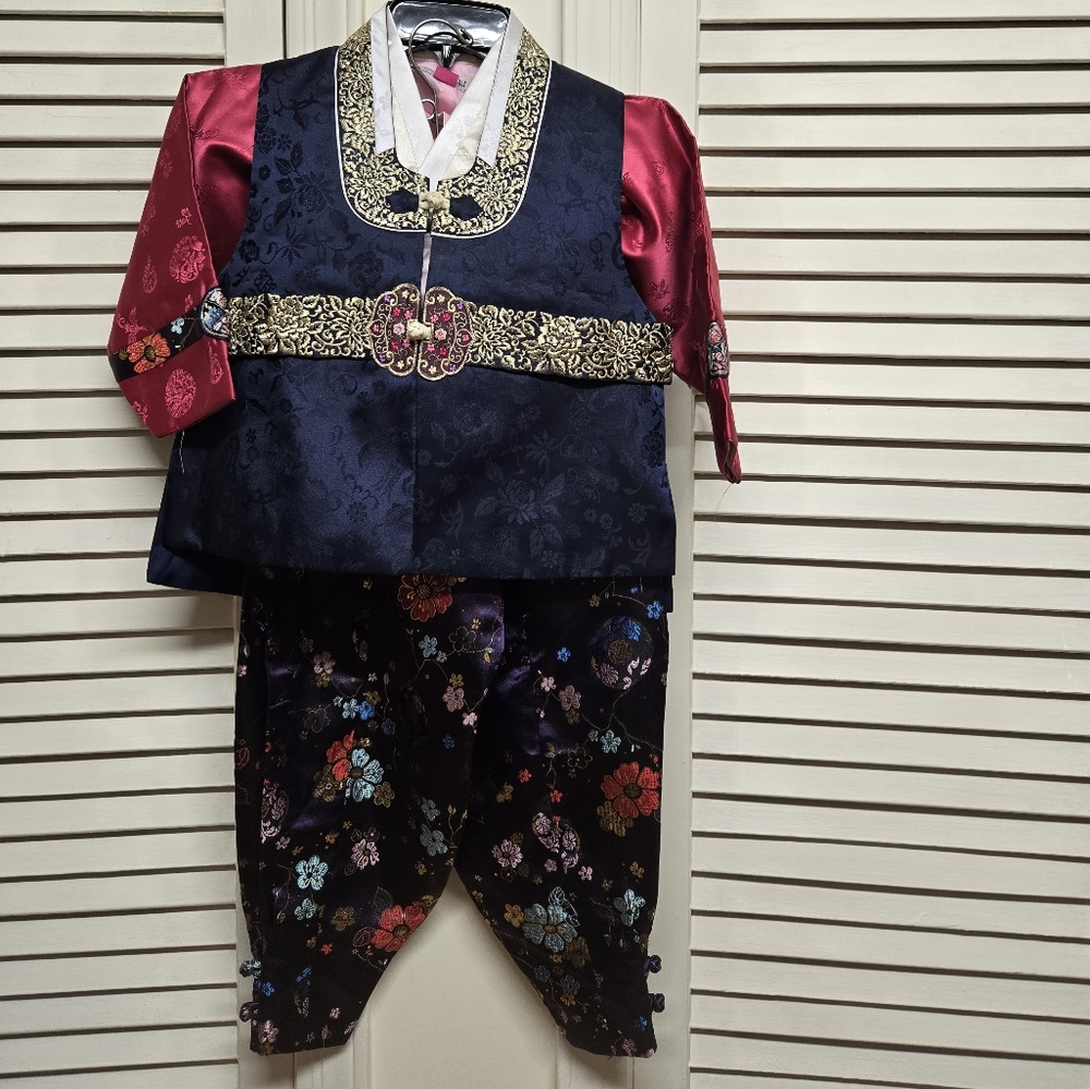 Traditional Korean Hanbok Boys Size 5- 108 Cm - Deep Ocean Navy, Plum, Purple